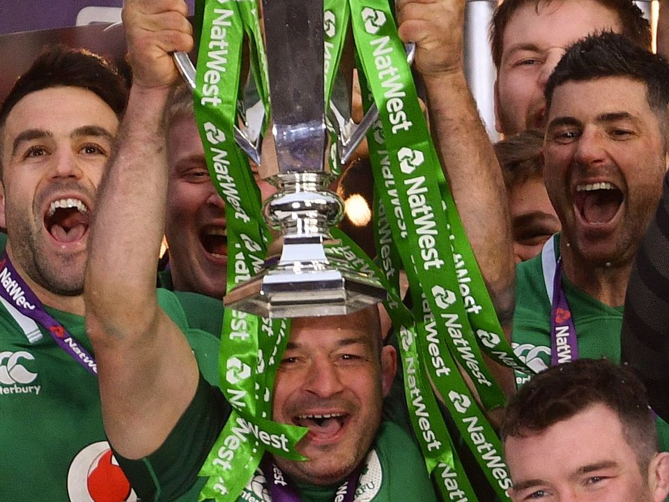 Ireland captain Rory Best lifts the Six Nations trophy following the Six Nations win over England at Twickenham in 2018. Photo: Sportsfile