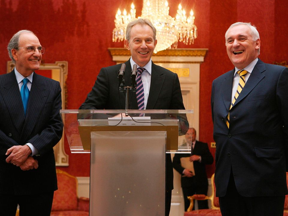 US Senator George Mitchell, Prime Minister Tony Blair and Taoiseach Bertie Ahern played crucial roles. Photo: Niall Carson/PA