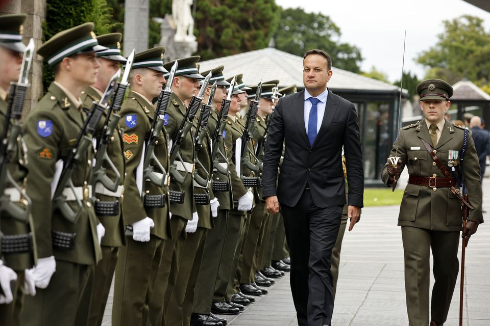 Taoiseach Leo Varadkar at the rededication ceremony of the National Army Monument at Glasnevin cemetery in Dublin. Photo: Arthur Carron