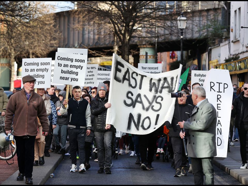 Anti-immigration protestors on Talbot Street, Dublin. Photo: Steve Humphreys