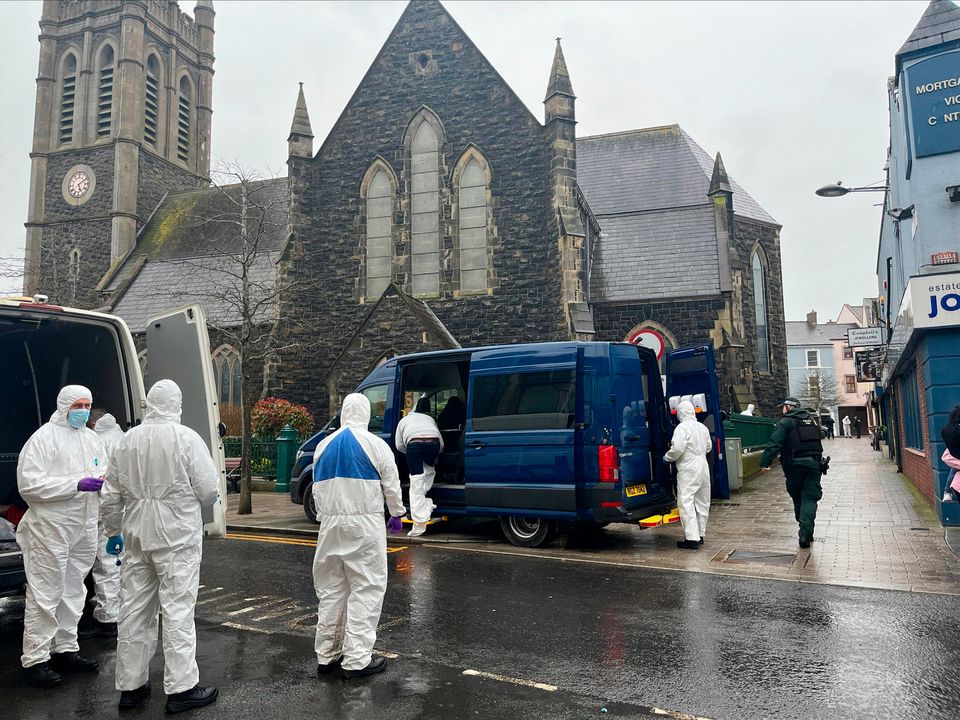 The scene at Church Street, Portadown, in Co Armagh, where police have launched a murder investigation (PA).