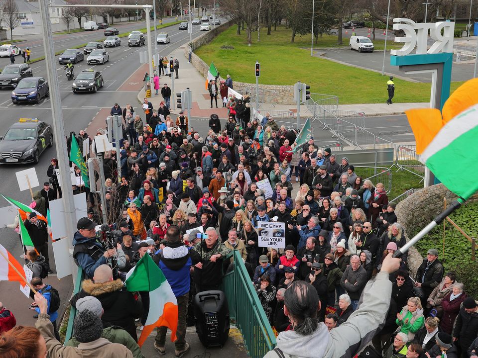 Protesters outside RTÉ. Picture: Gerry Mooney