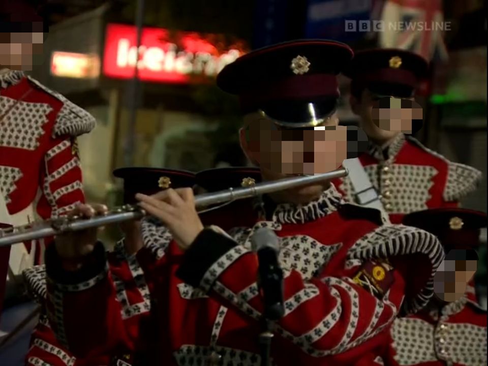 Members of the UVF Regimental Band on BBC Newsline.