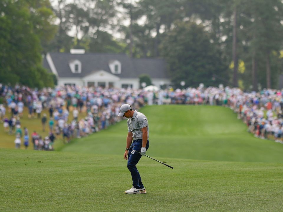 Rory McIlroy reacts to his shot on the first hole during the second round of the Masters golf tournament at Augusta National. Photo: Matt Slocum/AP