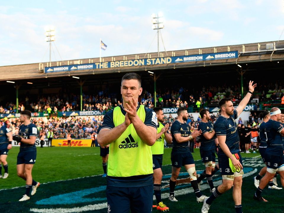 Jonathan Sexton of Leinster after his side's victory in the Heineken Champions Cup Quarter-Final match between Leicester Tigers and Leinster at Mattoli Woods Welford Road Stadium in Leicester, England. Photo: Harry Murphy/Sportsfile