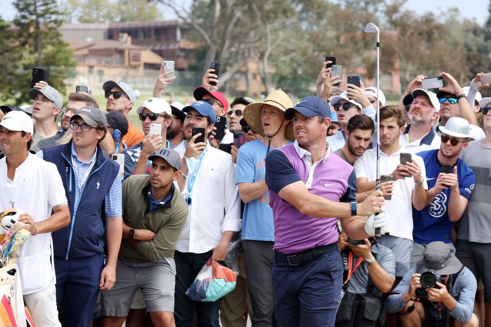 Rory McIlroy playing in front of the crowds at the US Golf Open