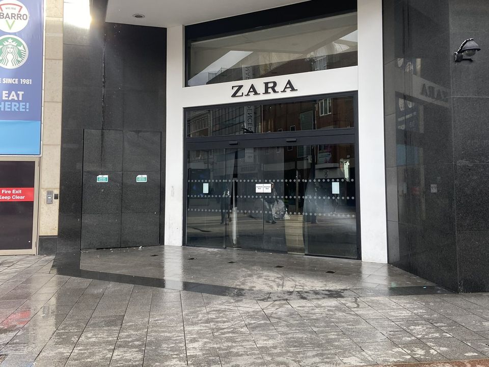 Scene outside the flooded Zara store. Photo: Conor Gibson