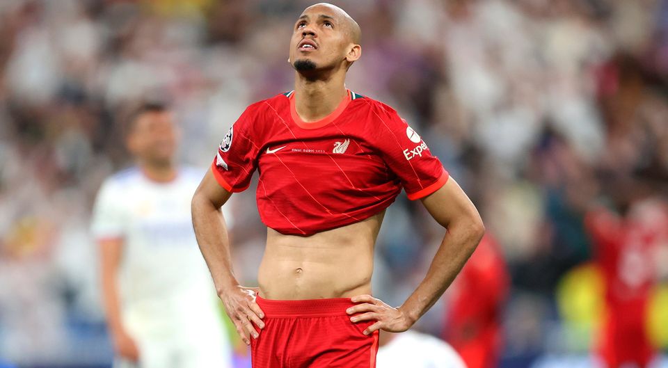 Fabinho of Liverpool looks dejected following their sides defeat in the UEFA Champions League final. (Photo by Julian Finney/Getty Images)