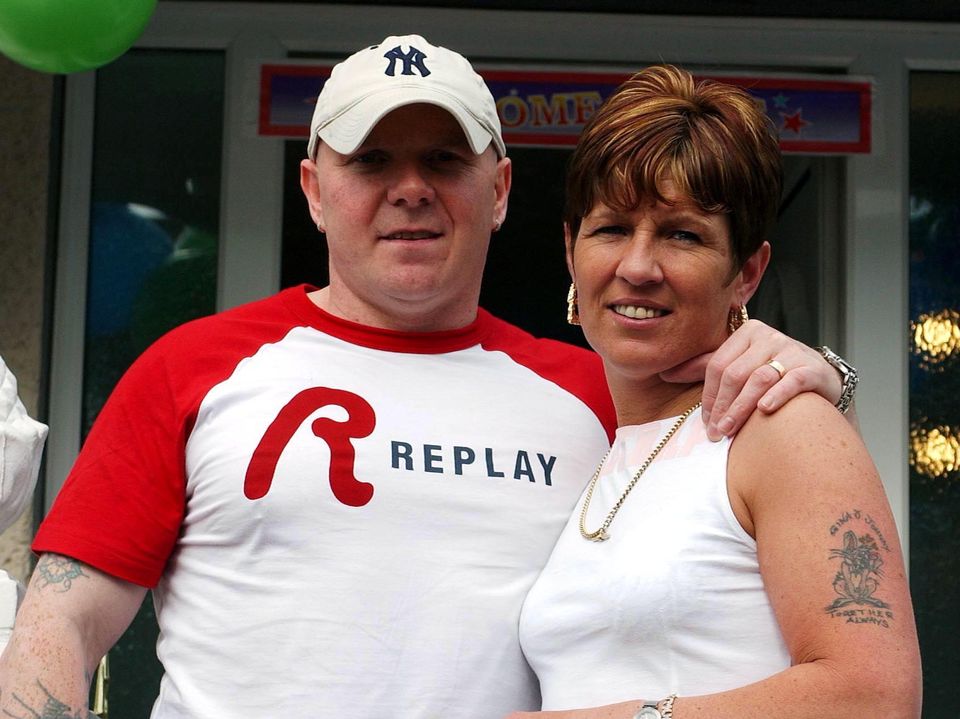 Johnny Adair pictured with his wife Gina outside their Shankill Road home after he was released from prison.
Picture by Kelvin Boyes.