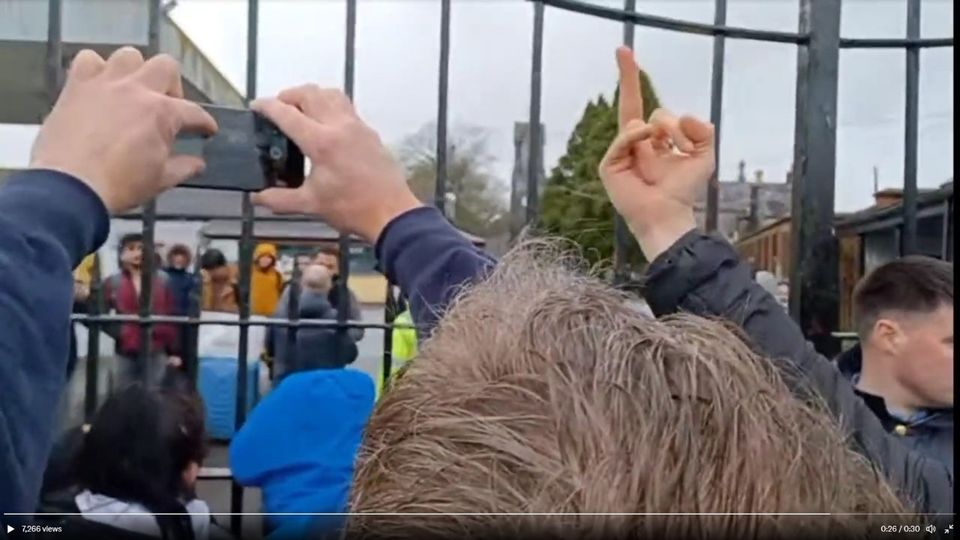 Protestors demonstrating outside Columb Barracks in Mullingar on Friday