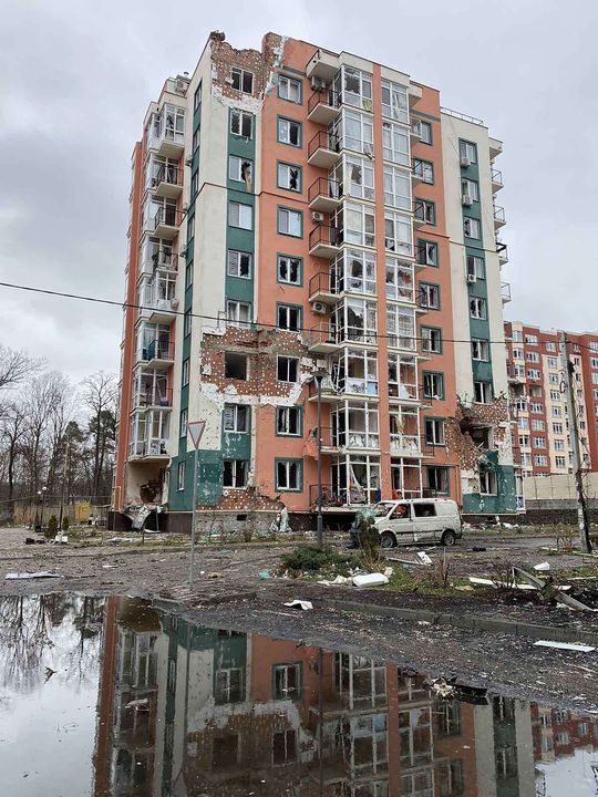 Apartment block near Olena’s home in Irpin