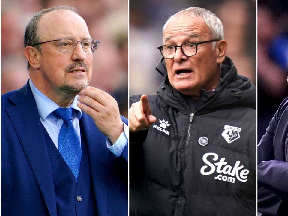 Claudio Ranieri, centre, joins Rafael Benitez, left, and Nuno Espirito Santo among this season’s sackings (Peter Byrne/Tess Derry/ John Walton/PA)