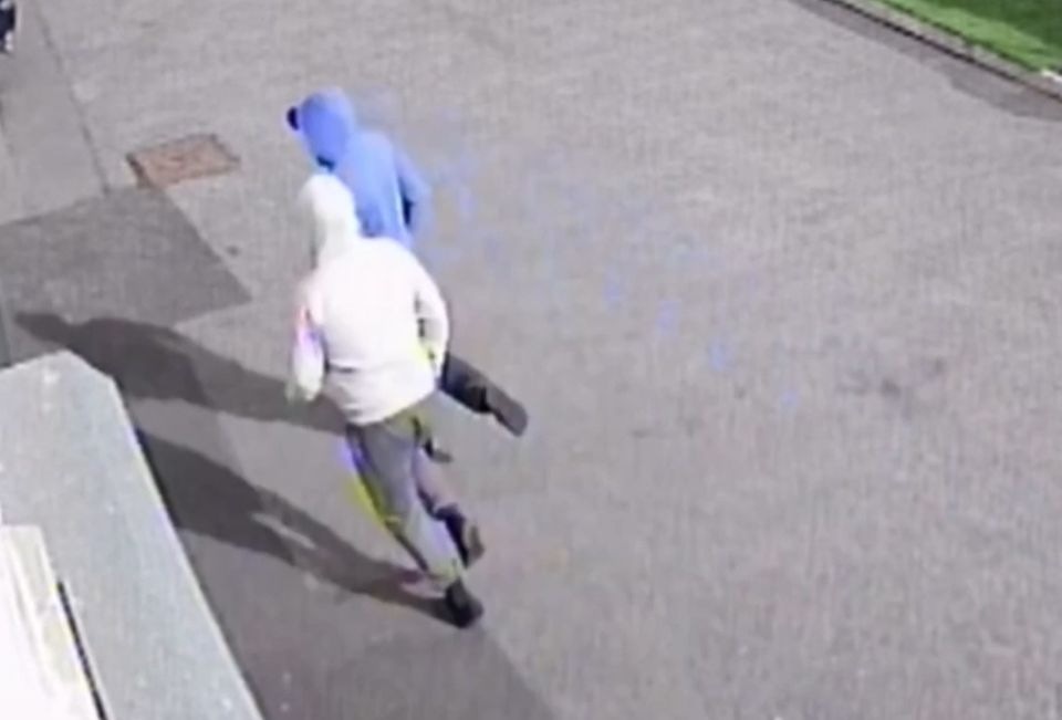 Still from CCTV issued by the PSNI of two suspects at the scene of the shooting of Sean Fox in west Belfast on Sunday. Issue date: Tuesday October 4, 2022.