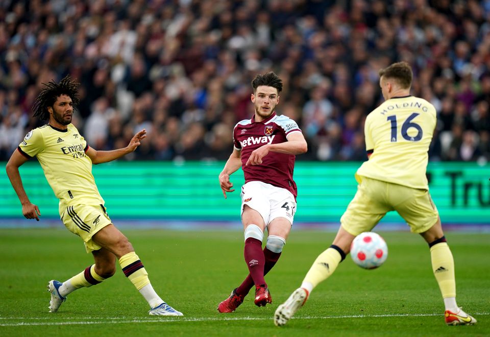 Declan Rice has an attempt on goal for West Ham (John Walton/PA)