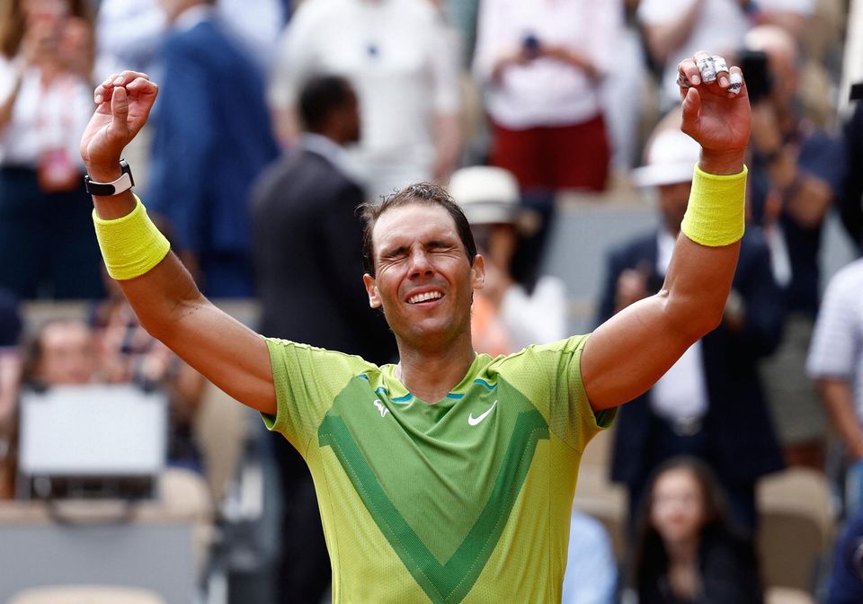 Spain's Rafael Nadal celebrates winning the French Open men's singles final against Norway's Casper Ruud