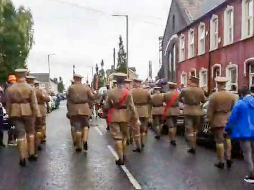 Condemned: The UVF Regimental Band marching during the Brian Robinson Memorial Parade