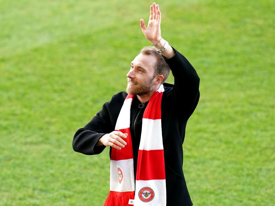 Brentford’s Christian Eriksen is introduced to the crowd before kick-off (John Walton/PA).