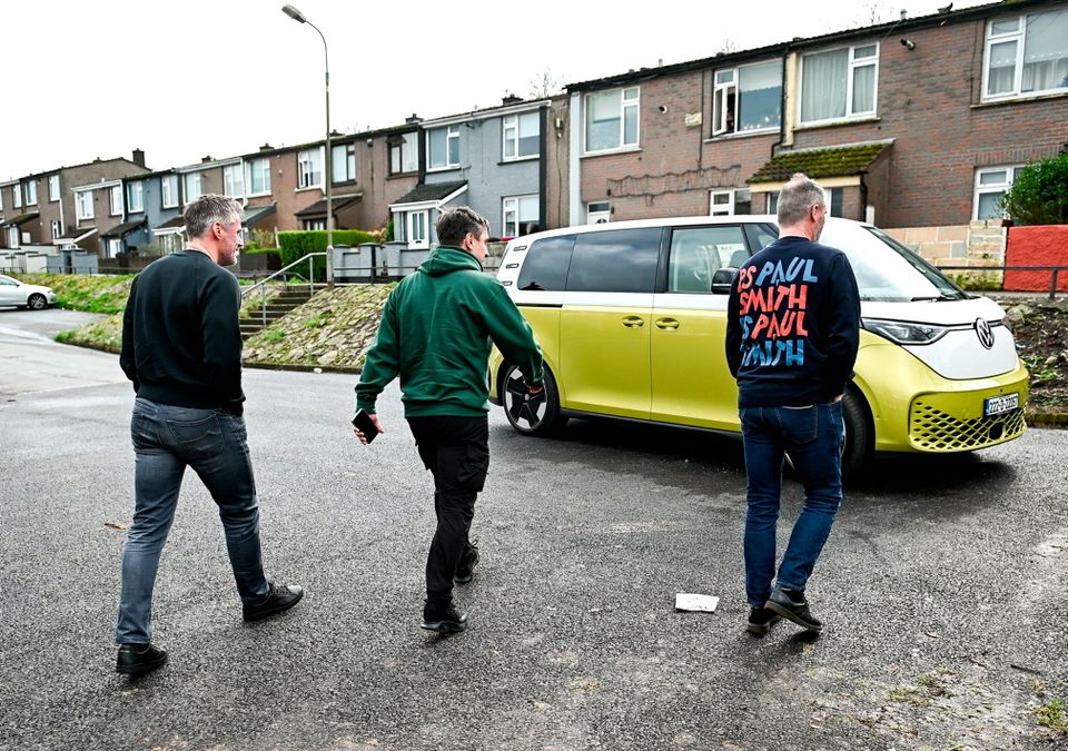 On location for the filming of 'Gary Neville’s The Overlap on Tour' in Mayfield, Cork, were footballing legends Jamie Carragher, Gary Neville and Roy Keane