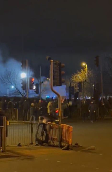 Screengrab from video of a demonstration outside the Suites Hotel in Knowsley, Merseyside, where people were protesting against refugees (Josh Robinson/PA)