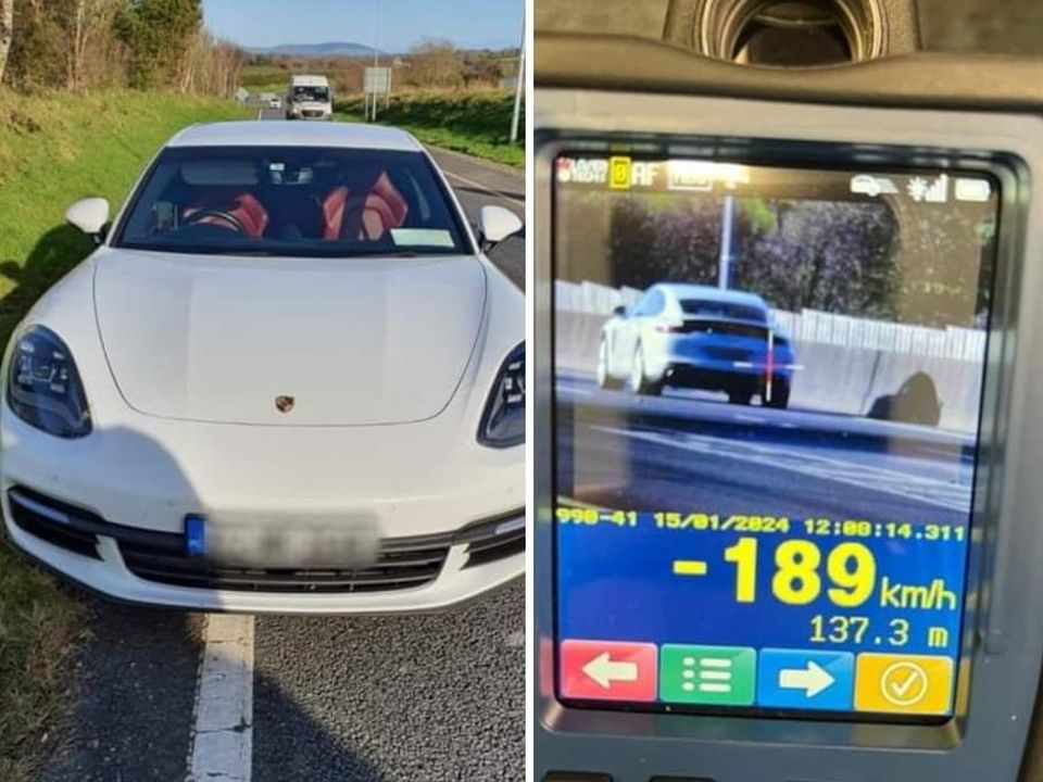 Gardai caught a porsche driver driving at 189km/h in north Wexford recently. 