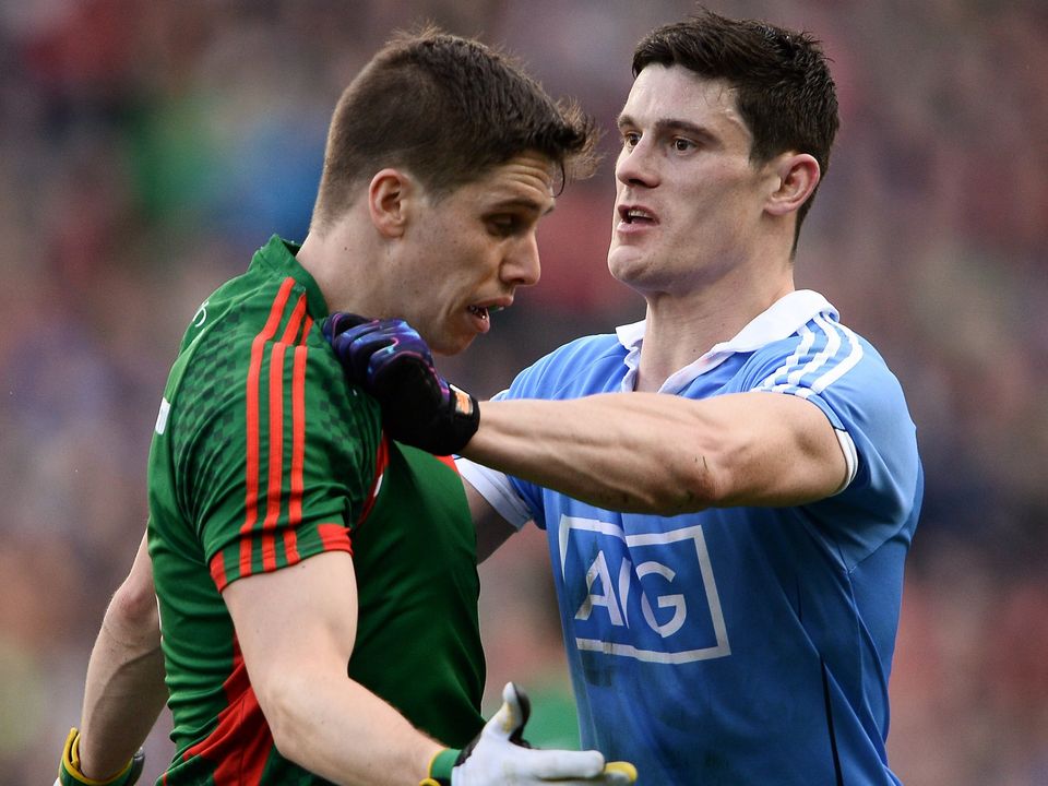 Diarmuid Connolly of Dublin and Lee Keegan of Mayo tussle during the 2016 All-Ireland final replay. Photo: Sam Barnes/Sportsfile