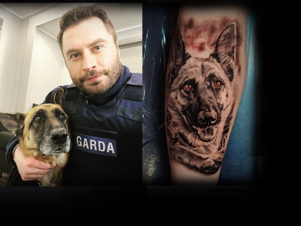 Kevin with Copper and (right) his new tattoo