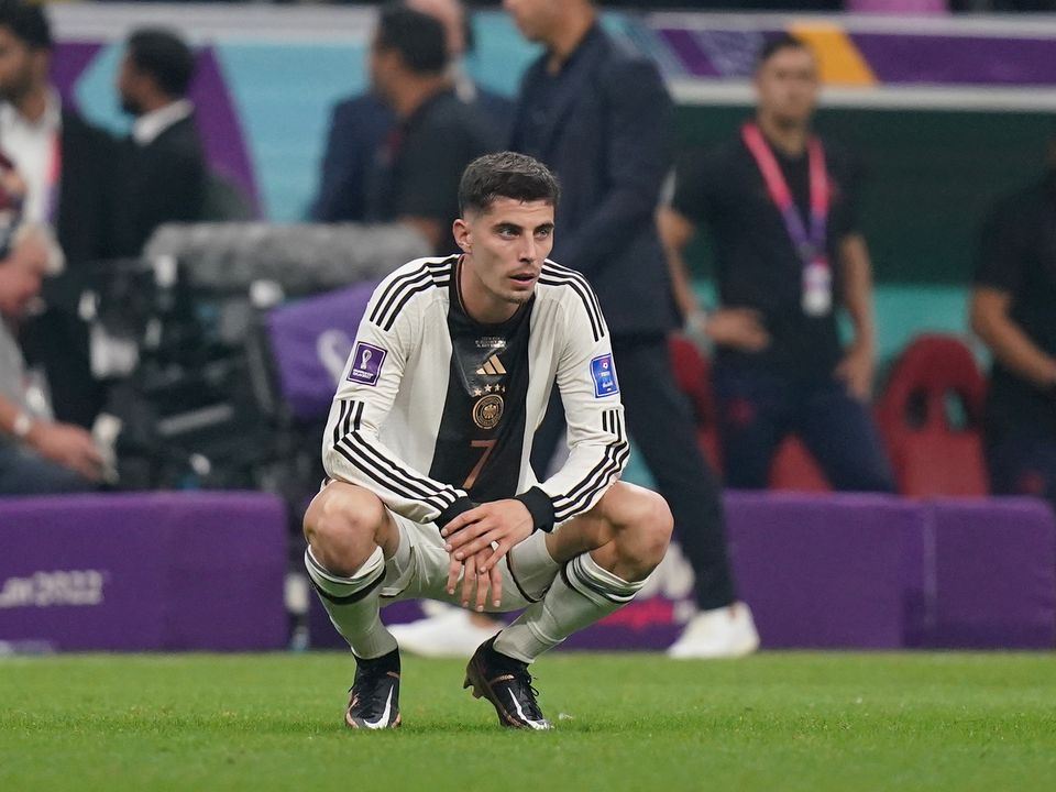Germany's Kai Havertz looks dejected after the FIFA World Cup Group E match at the Al Bayt Stadium, Al Khor, Qatar. Picture date: Thursday December 1, 2022.