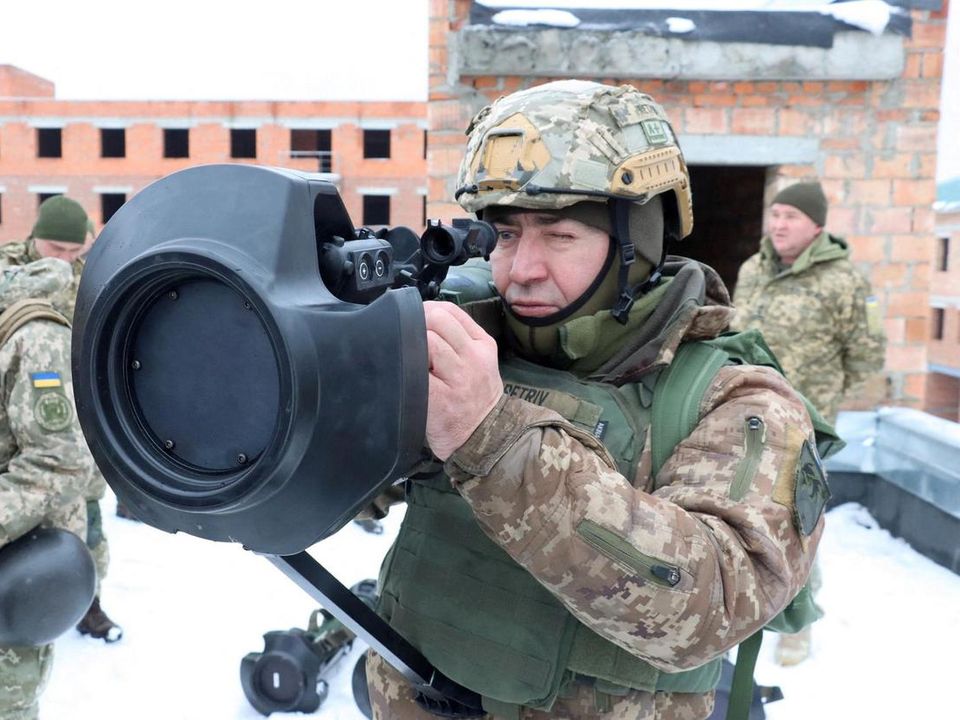 A Ukrainian soldier with an NLAW missile system