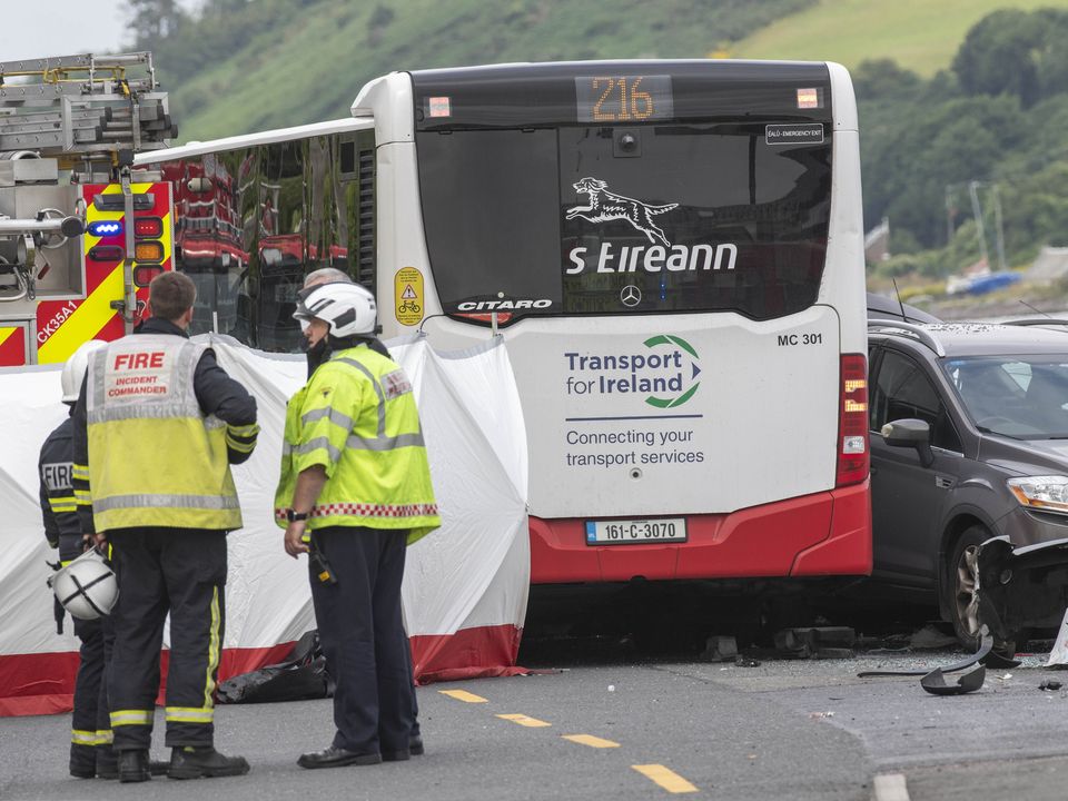 The scene of a fatal road traffic accident where a bus collided with a number of cars in Monkstown, Cork Harbour. Father of two Mark Wills (51) from Ballincollig, Co Cork  and Fr Con Cronin (72) both died in the incident.