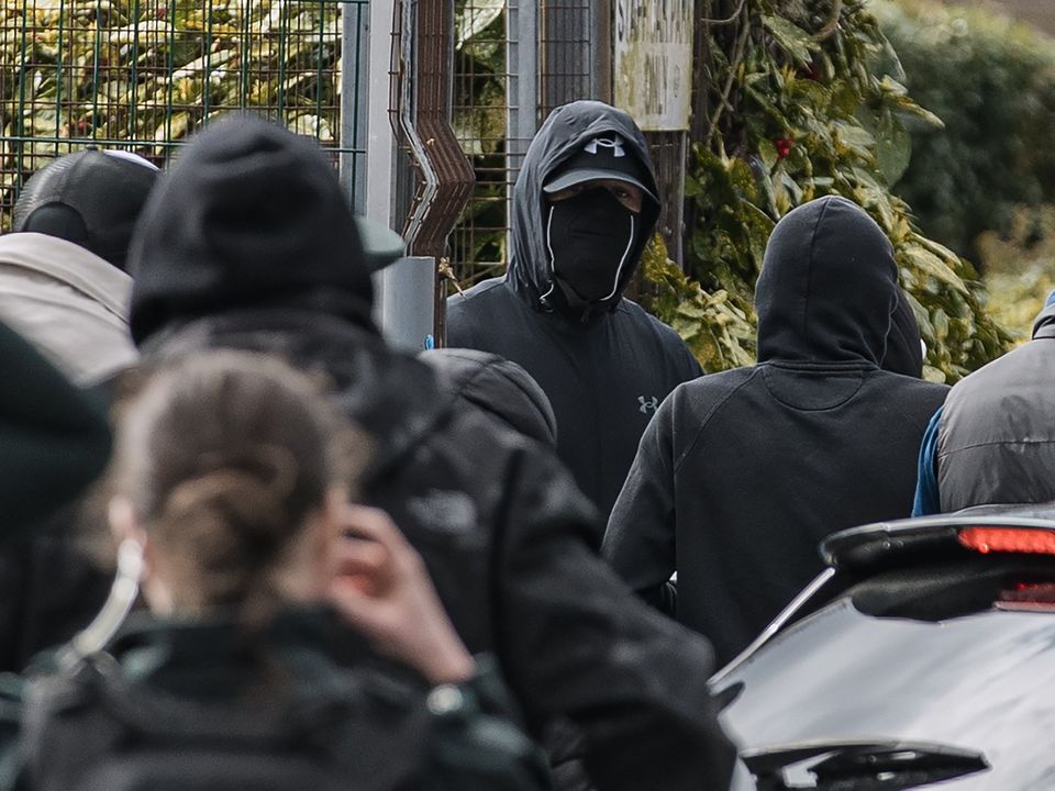 Police deal with a number of masked men approaching Weavers Grange in Newtownards on March 30th, 2023 (Photo by Kevin Scott for Belfast Telegraph)