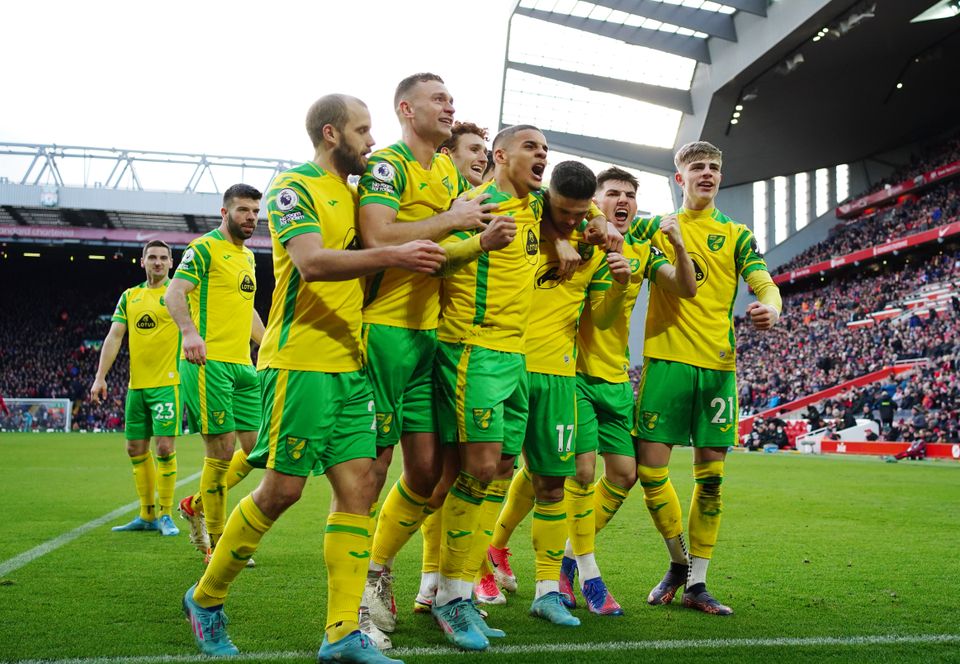 Norwich took a shock lead at Anfield (Peter Byrne/PA)