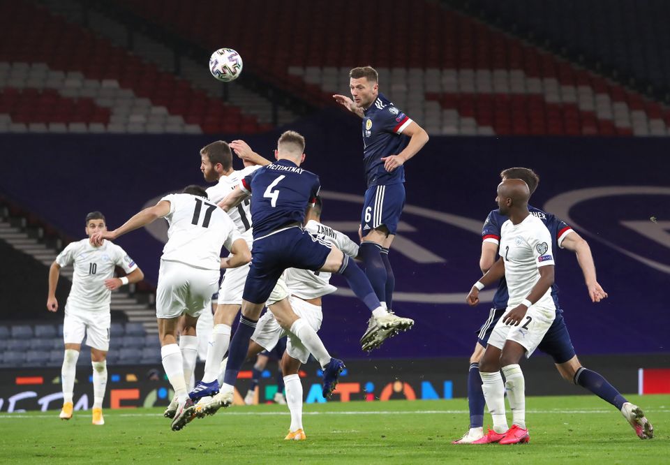 Liam Cooper, centre top, sustained a calf injury while on duty for Scotland (Andrew Milligan/PA)