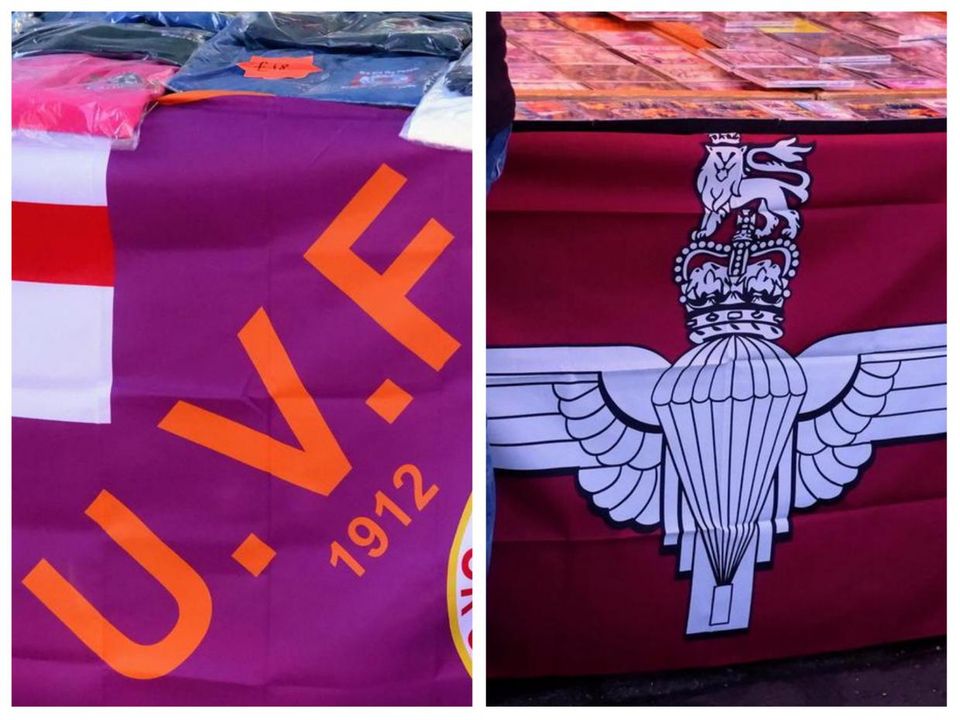 The flags were sold at a stall on the Glendermott Road last month.