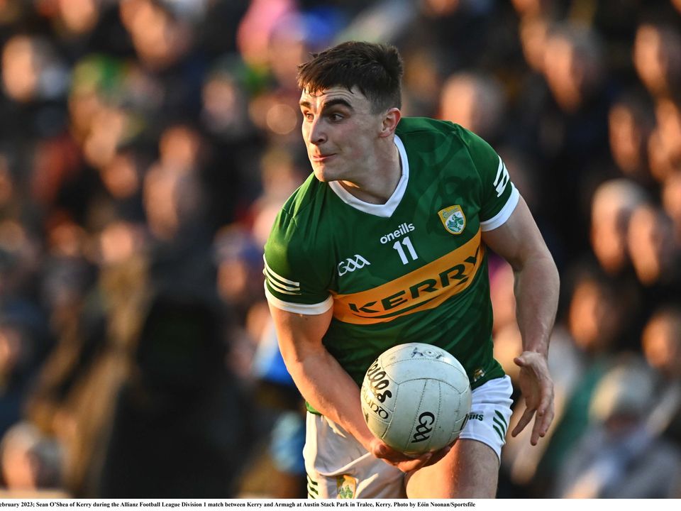 25 February 2023; Sean O’Shea of Kerry during the Allianz Football League Division 1 match between Kerry and Armagh at Austin Stack Park in Tralee, Kerry. Photo by Eóin Noonan/Sportsfile
