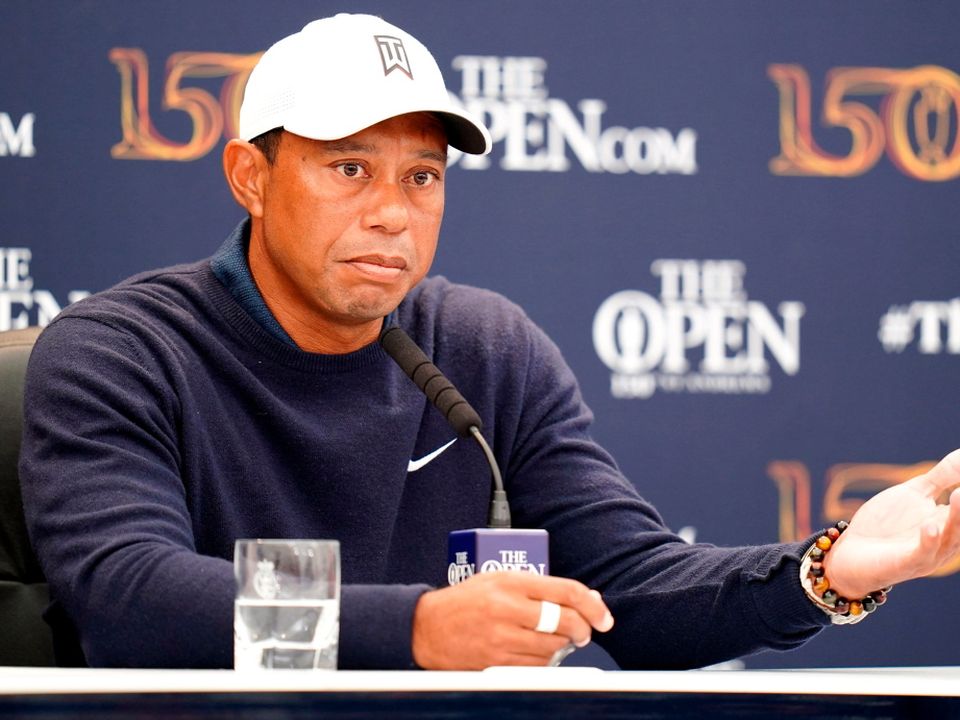 Tiger Woods during a press conference on practice day three of The Open at the Old Course, St Andrews