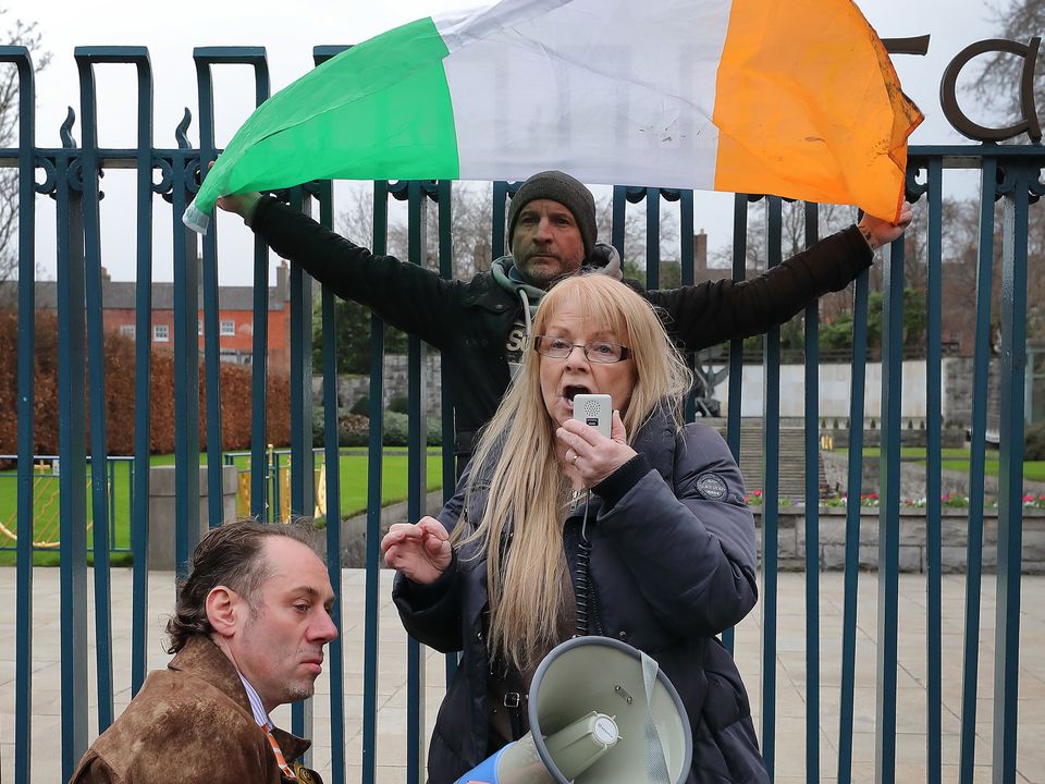 Dee Wall addresses the crowd outside the Garden of Remembrance