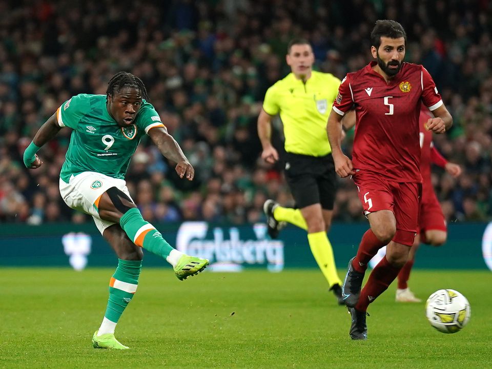 Michael Obafemi playing for Ireland in Dublin in September (Niall Carson/PA)