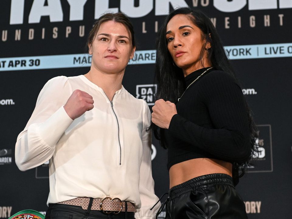 Katie Taylor and Amanda Serrano ahead of their fight last year which was won by Taylor