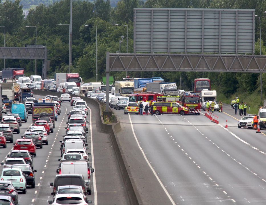 Heavy Traffic after a serious road traffic collision on the M50 Northbound with the road closed in that direction between junctions 9 Red Cow and 7 Lucan.(Pic Gareth Chaney/Collins Photos)