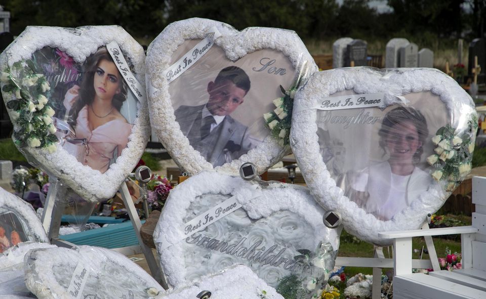 Images left on the grave of  twins, Christy and Chelsea Cawley and their older sister Lisa Cash. Photo: Collins