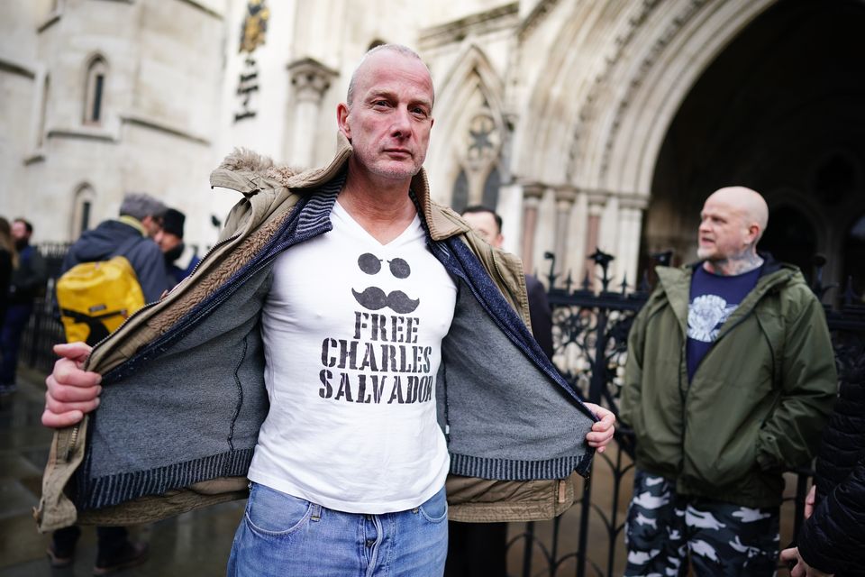 A supporter of notorious inmate Charles Bronson outside the Royal Courts Of Justice, London, ahead of his public parole hearing (Aaron Chown/PA)