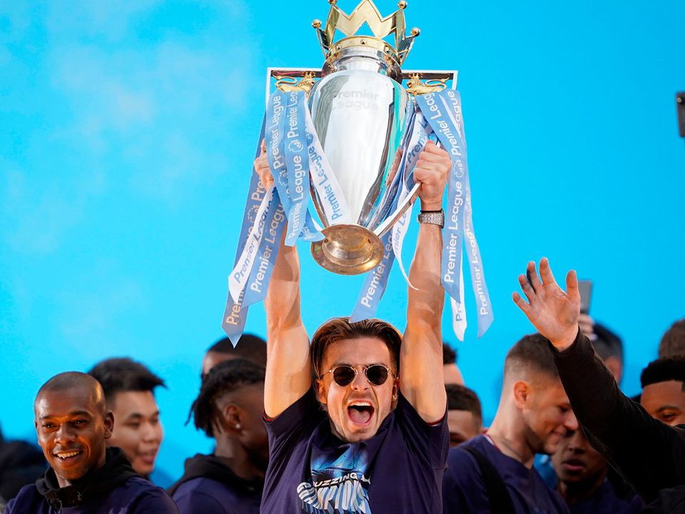 Manchester City's Jack Grealish during the Premier League trophy parade in Manchester on Monday. Photo: Zac Goodwin/PA Wire.