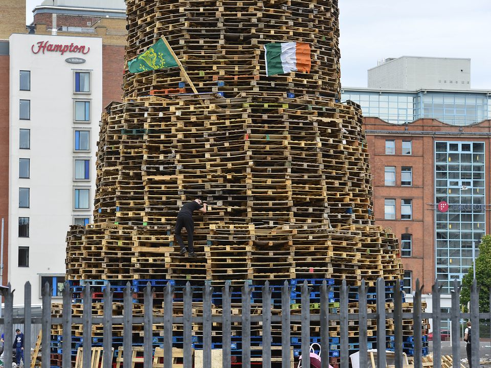 The Sandy Row Bonfire in Belfast ahead. Photo: Arthur Allison/Pacemaker Press