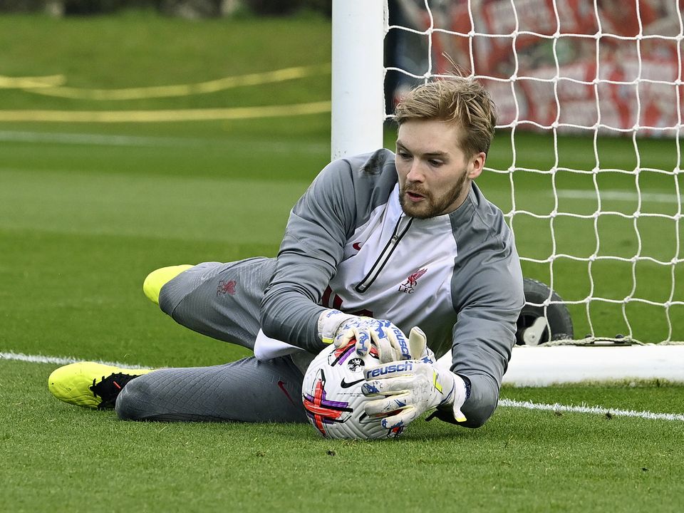 KIRKBY, ENGLAND - APRIL 19: (THE SUN OUT, THE SUN ON SUNDAY OUT) Caoimhin Kelleher of Liverpool during a training session at AXA Training Centre on April 19, 2023 in Kirkby, England. (Photo by Nick Taylor/Liverpool FC/Liverpool FC via Getty Images)