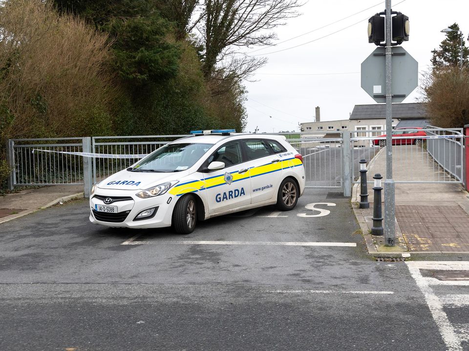 Garda car parked outside St Mary's GAA grounds at Ballydoogan, Sligo. Pic: Donal Hackett.