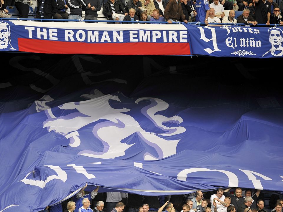 A Chelsea banner during the Abramovich era at Stamford Bridge (Rebecca Naden/PA)