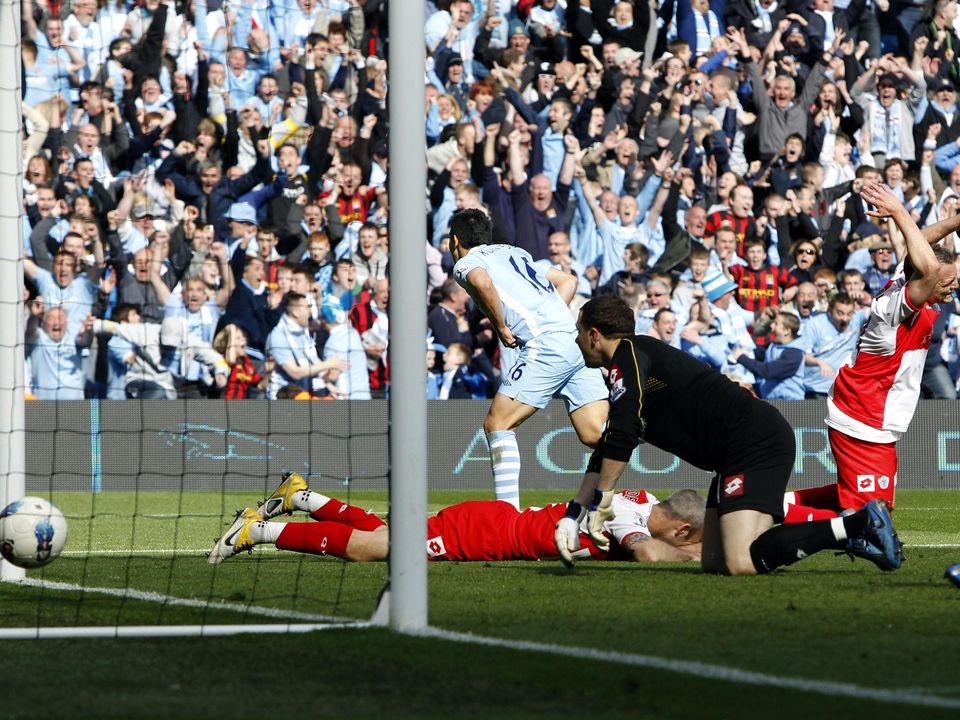 It is 10 years since Sergio Aguero’s dramatic title-winning goal against QPR (Peter Byrne/PA)