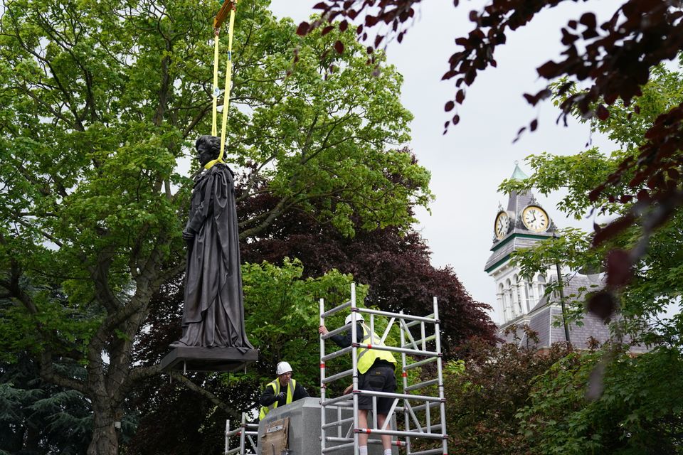 The statue was lowered onto the plinth on Sunday morning (Joe Giddens/PA)
