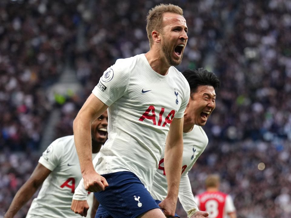 Tottenham’s Harry Kane celebrates scoring the opening goal (John Walton/PA).