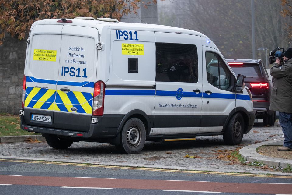 A prison van under Garda escort arrives at the Special Criminal Court where the trial of Gerry Hutch, for the murder of David Byrne, is continuing (PIC: Collins Courts)